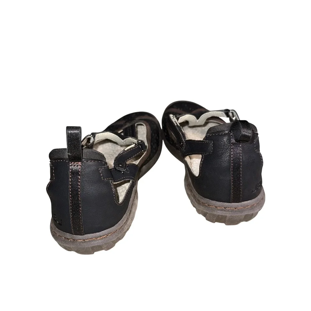 JBU Daffodil Mary Jane Flats 9M Black Brown Laser Cut T-Strap Memory Foam Shoes